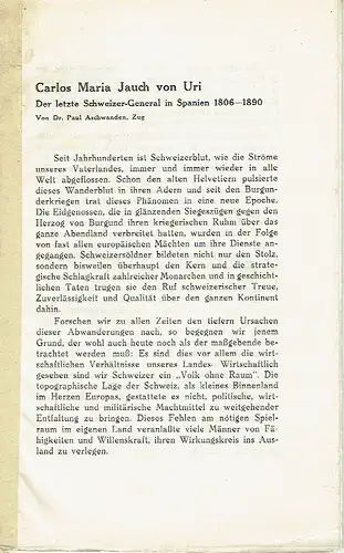 Paul Aschwanden: Carlos Maria Jauch von Uri
 Der letzte Schweizer-General in Spanien 1806-1890. 