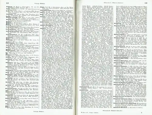 Ein Nachschlagewerk über die Länder, Staaten, Kolonien, Gebirge, Flüsse, Seen, Inseln, Städte, Marktflecken, Badeorte, Post-, Telegraphen- und Fernsprechämter, Häfen, Eisenbahnstationen usw. der Erde
 Geographisch-statistisches Welt-Lexikon. 