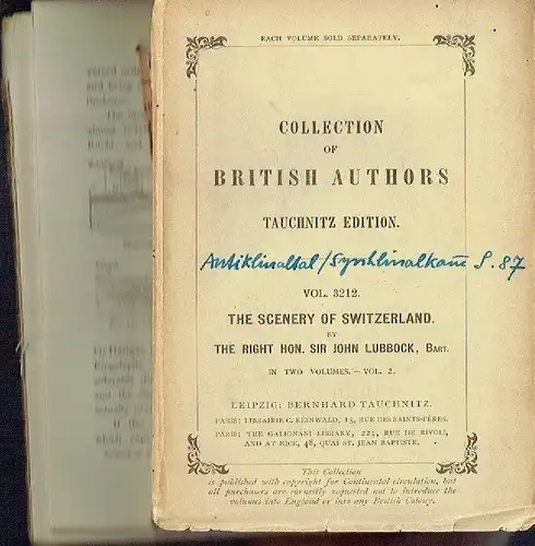 Sir John Lubbock: Scenery of Switzerland
 and the causes to which it is due. 