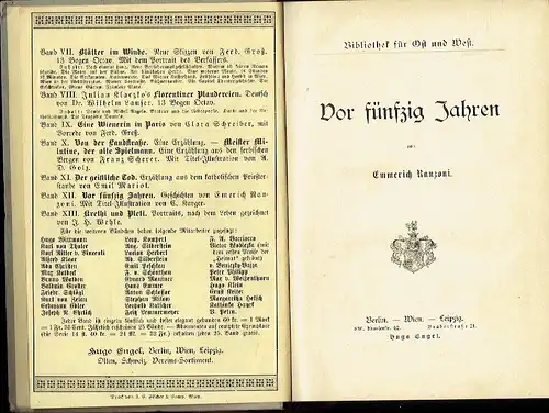 Emmerich Ranzoni: Vor fünfzig Jahren
 Bibliothek für Ost und West, Band 10. 