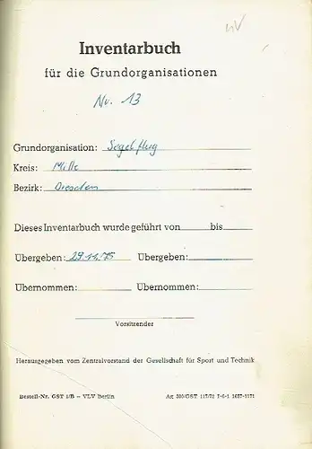 Inventarbuch für die Grundorganisationen. 