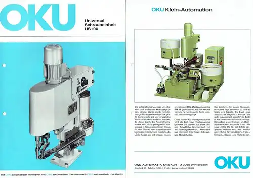 OKU Klein-Automation / Universal-Schraubeinheit US 100 / Okumat
 3 Prospekte. 