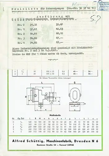 Prospekt für Öl- und Seifenwasser-Pumpen. 