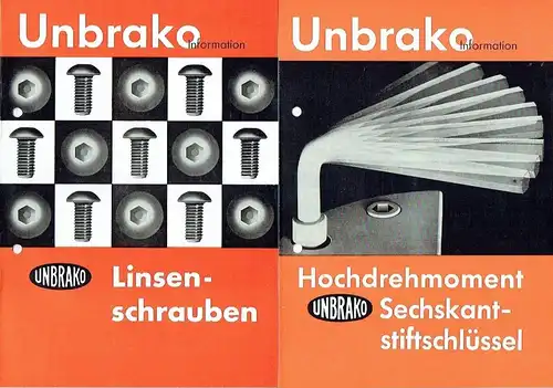 5 Prospekte für Schrauben und Sechskantstiftschlüssel. 