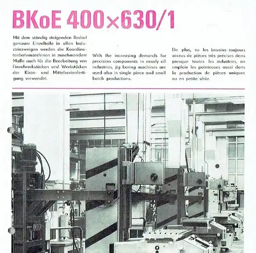 Prospekt für Einständer-Koordinatenbohrmaschine BKoE 400x630/1. 