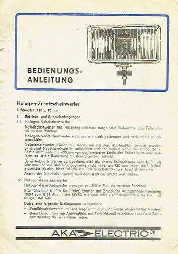 Bedienungsanleitung für Halogen-Zusatzscheinwerfer. 