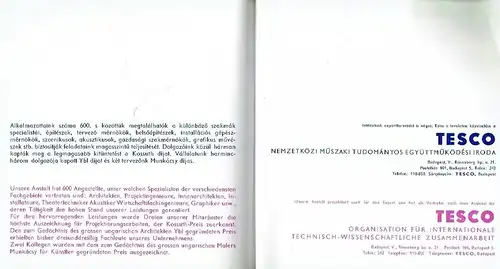 Középülettervezö Vállalat, Budapest (Projektierungsbüro öffentliche Gebäude, Budapest) / Exportvertreter TESCO, Organisation für internationale Technisch-Wissenschaftliche Zusammenarbeit: Közti Budapest Hungary. 