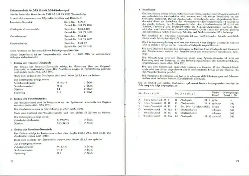 Einbauvorschrift für Transistor-Zündanlage. 