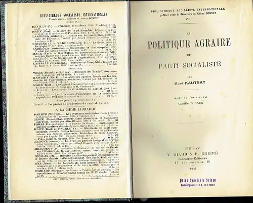 Karl Kautsky: Politique Agraire du Parti Socialiste
 Bibliothéque Socialiste Internationale. 