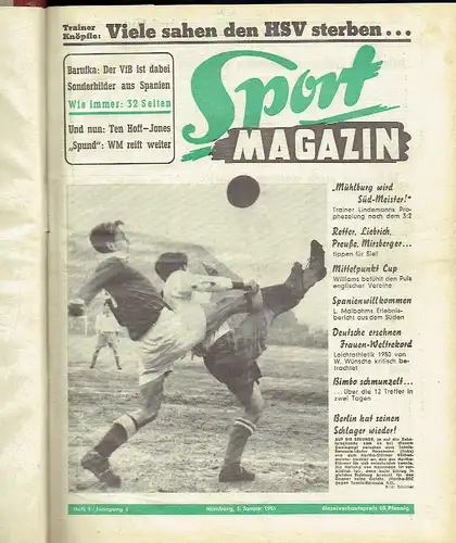 32 Hefte Sport-Magazin
 Konvolut des Jahres 1951. 