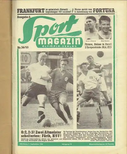 34 Hefte Sport-Magazin
 Konvolut der kompletten Ausgaben 36 A bis 52 A und 36 B bis 52 B des Jahres 1955. 