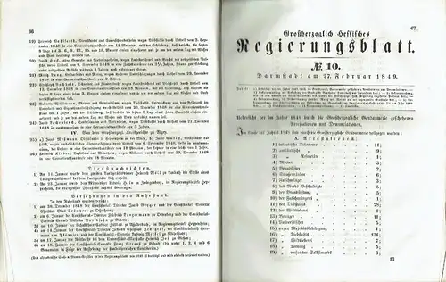 Großherzoglich Hessisches Regierungsblatt auf das Jahr 1849. 