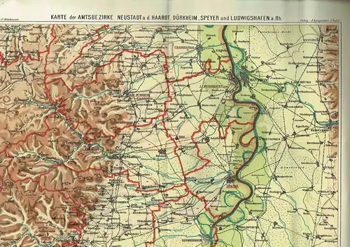 Karte der Amtsbezirke Neustadt a. d. Haardt, Dürkheim, Speyer und Ludwigshafen. 