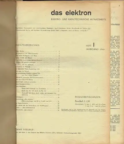 Das Elektron
 Elektro- und Radiotechnische Monatshefte
 1. und 2. Nachkriegsjahrgang komplett (14 Hefte). 