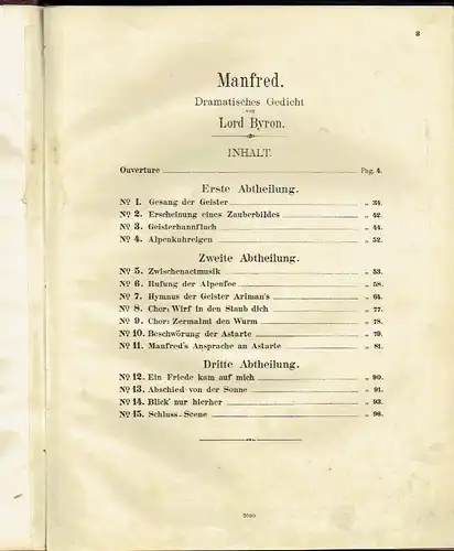 Robert Schumann: Manfred
 Dramatisches Gedicht von Lord Byron
 Robert Schumann's Sämmtliche Werke, opus 115, Partitur. 