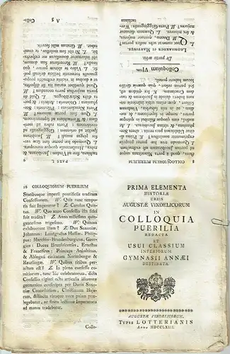 k.A: Prima elementa historiae urbis Augustae Vindelicorum in Colloquia Puerilia redacta et usui classium inferiorum Gymnasii Annaei destinata. 