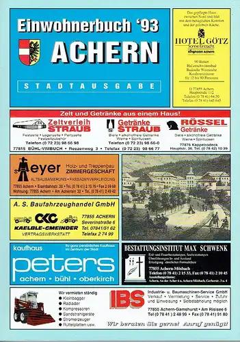 Einwohnerbuch '93 Große Kreisstadt Achern
 Stadtausgabe
 19. Ausgabe. 