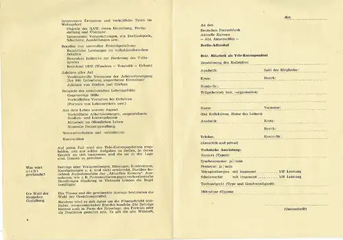 Deutscher Fernsehfunk, Aktuelle Kamera, Chefredaktion Abt. Amateurfilm: Information für Tele-Korrespondenten der "Aktuellen Kamera" des Deutschen Fernsehfunks
 Heft 1/65. 