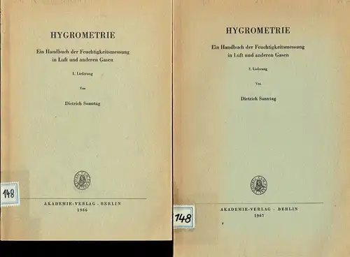 Dietrich Sonntag: Hygrometrie
 Ein Handbuch der Feuchtigkeitsmessung in Luft und anderen Gasen
 in 6 Lieferungen, komplett. 