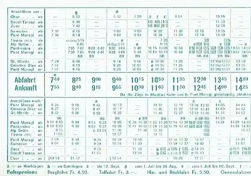 Muottas Muragl
 Fahrplan 12.6.48 - 2.10.1948. 