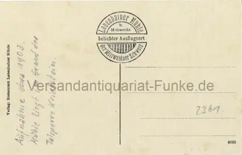 Lauenhainer Mühle b. Mittweida
 Ansichtskarte / Postkarte, Motiv aus Sachsen, Verlagsnummer 4083, unbenutzt. 