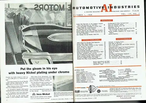 Automotive Industries
 Automotive and Aviation Manufacturing, Engineering, Production and Management - A Chilton Magazine
 Vol. 119, No. 7 bis 12. 