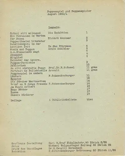 F. Schneckenburger
 Carl B. Graf: Puppenspiel und Puppenspieler. 