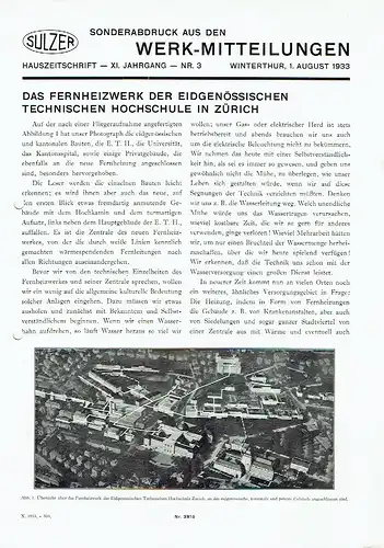 Sulzer Werk-Mitteilungen
 Sonderabdruck aus 1933, Nummer 3. 