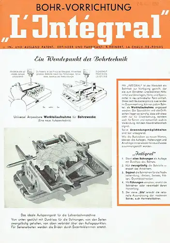 Ein Wendepunkt der Bohrtechnik
 Prospekt für die Bohr-Vorrichtung "L'Integral ". 