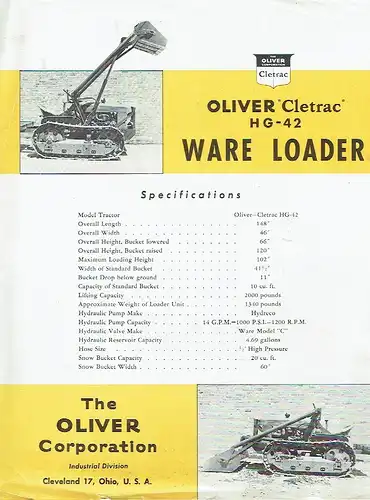 Oliver "Cletrac" HG-42 Ware Loader
 Prospekt für diesen Traktor. 