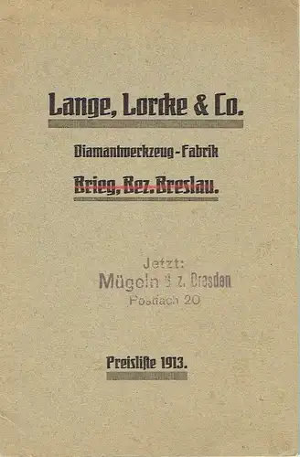 Lange, Lorcke & Co. Preisliste Diamantwerkzeuge. 
