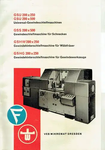 Prospekt Gewindeschleifmaschinen GSU 200x250, GSU 200x500, GSS 200x500, GSHW 200x250 und GSHG 200x250. 