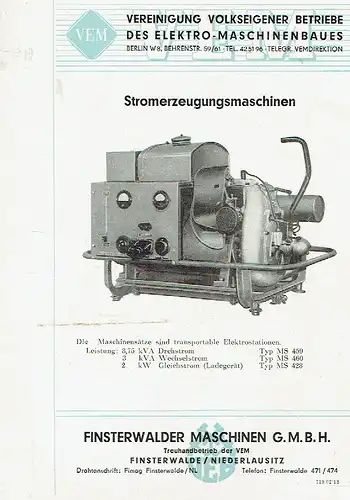 Prospekt
 Stromerzeugungsmaschinen. 