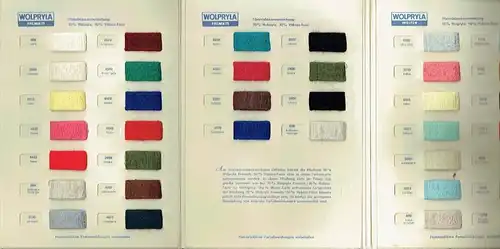 Jahresfarbenkarte 1964 für Wolpryla-Kammgarne. 