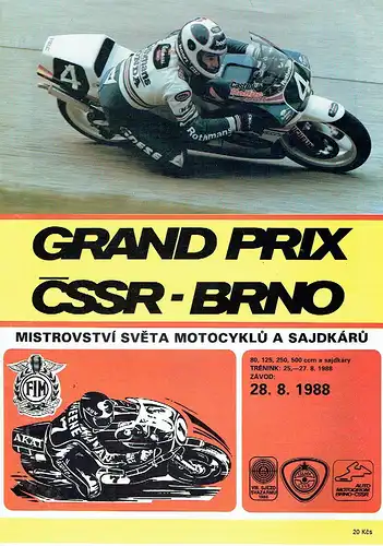 Mistrovství Sveta Motocyklů A Sidecárů
 Grand Prix ČSSR - Brno ... 28.8.1988. 