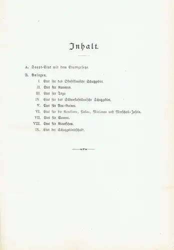 Haushalts-Etat für die Schutzgebiete auf das Rechnungsjahr 1909 nebst Anlagen. 