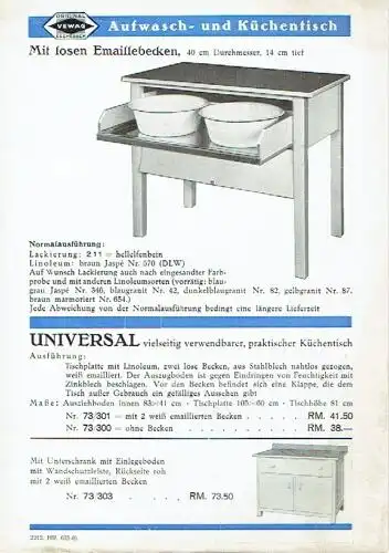 Eschebach Aufwasch- und Küchentisch Universal. 