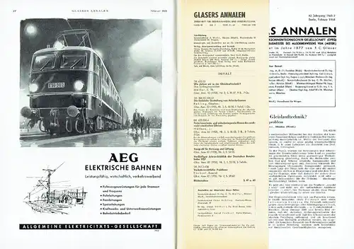 Glasers Annalen
 Zeitschrift für Verkehrstechnik und Maschinenbau
 Heft 2/1958. 