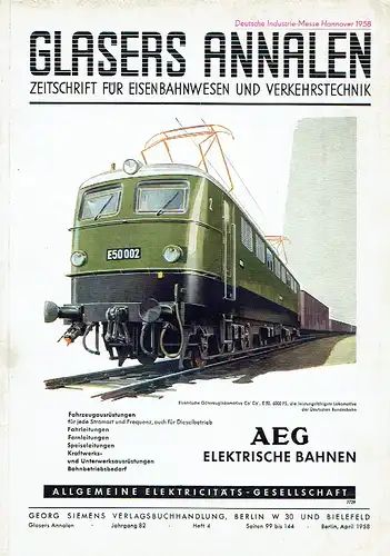 Glasers Annalen
 Zeitschrift für Verkehrstechnik und Maschinenbau
 Heft 2/1958. 