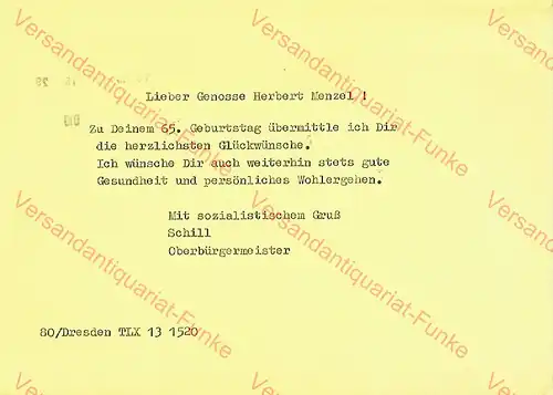 Gratulation zum Geburtstag
 Glückwunsch-Telegramm der DDR. 