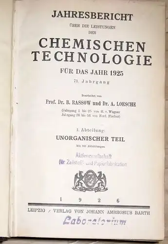 Jahres-Bericht über die Leistungen der chemischen Technologie für das Jahr 1918. 
