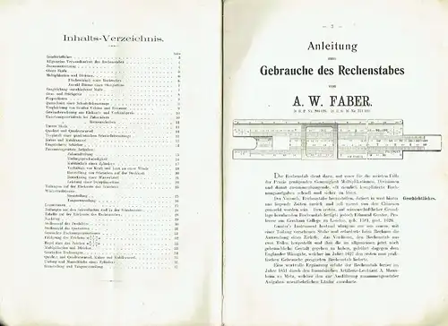 Anleitung zum Gebrauche des Rechenstabes von A. W. Faber
 Ausgabe 1910. 