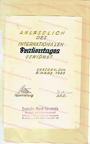 Buchwidmung zum Internationalen Frauentag 1954. 