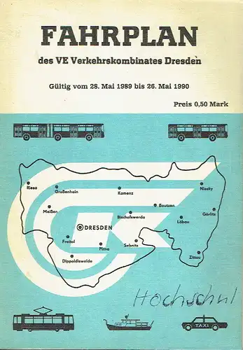 Gültig vom 28. Mai 1989 bis 26. Mai 1990
 Fahrplan des VE Verkehrskombinates Dresden. 