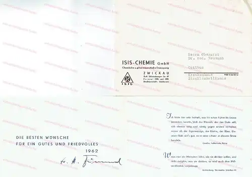Glückwunschkarte zu Neujahr 1962 im Brief.
