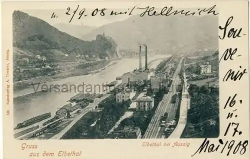 Gruss aus dem Elbethal - Elbethal bei Aussig
 Ansichtskarte / Postkarte, Motiv aus Böhmen / Ústí nad Labem in Tschechien, Verlagsnummer 536, unbenutzt  (privat datiert, Rückseite leer). 