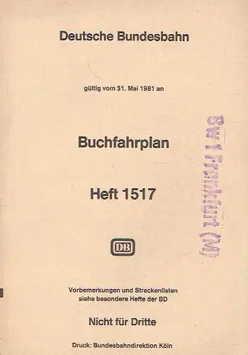 Buchfahrplan
 gültig vom 31. Mai 1981 an
 Heft 1517. 