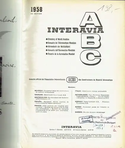 Interavia ABC
 Adressbuch der Weltluftfahrt / Directory of World Aviation. 