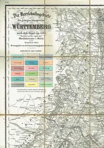 Oberstudienrat von Stälin
 Hptm. Bach: Die Herrschaftsgebiete des jetzigen Königreichs Württemberg nach dem Stand von 1801
 Blatt 1: Neckarkreis. 