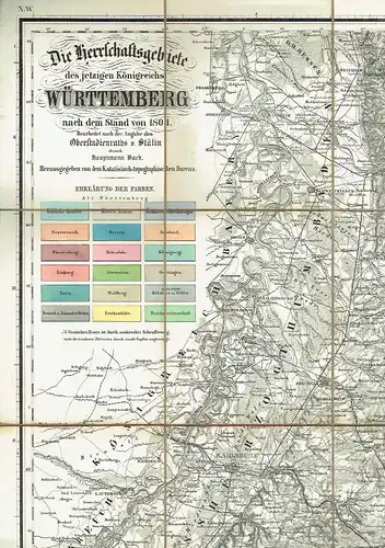 Oberstudienrat von Stälin
 Hptm. Bach: Die Herrschaftsgebiete des jetzigen Königreichs Württemberg nach dem Stand von 1801. 